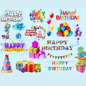 Joyeux anniversaire clipart, bannière d'anniversaire, clipart ballon d'anniversaire, cartes d'anniversaire, invitations à une fête, gâteau d'anniversaire PNG, fichiers SVG