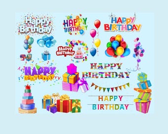 Birthday Clip Art: Party Balloons, Cake, and Banner (PNG, SVG Files)