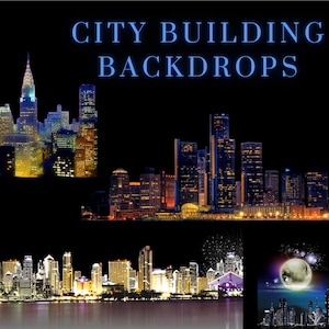 Edifici al neon, sfondo della città PNG, sfondo della città di notte, clip art del grattacielo, paesaggio urbano, grattacieli di New York