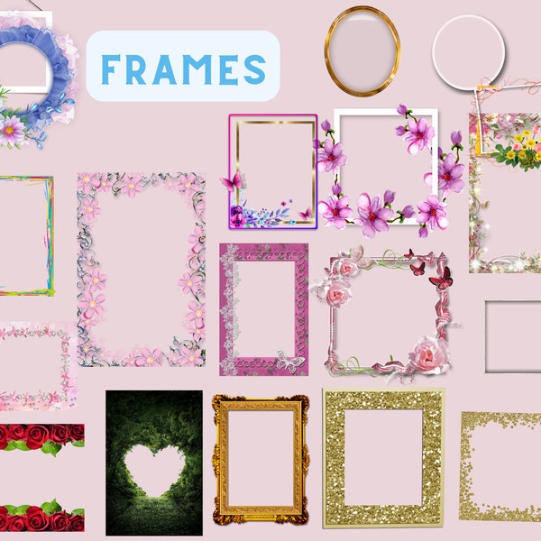 Picture Frames Mixed Pack Transparent Background PNG Digital Download Only/ Clip Art Sublimation -Frames for Digital Art and Pictures