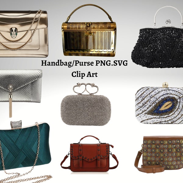 Women's Handbag PNG/SVG Pack of 9 Digital Download Only/Transparent Background Clip Art Sublimation Images