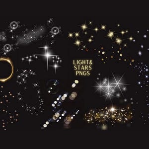 Sparkle-overlay, sterillustraties, lichte PNG, digitale download, transparante achtergrond, foto-overlaypakket.