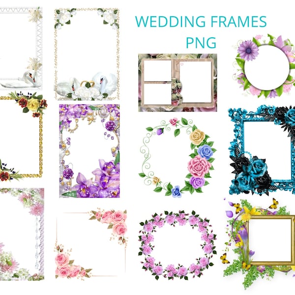 Wedding/Engagement Frame Clip Art PNG Digital Download Only/Transparent Background Clip Art Sublimation for Projects, Invitations, Bridal