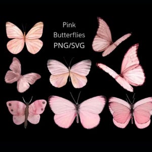 Clip Art de borboleta rosa aquarela, borboletas PNG, downloads digitais, fundo transparente, imagens de sublimação, uso comercial ok