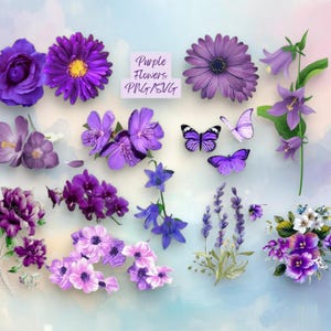 Lila Blumen Clip Art PNG / SVGs, violette Blume, digitaler Download, transparenter Hintergrund, Floral Clip Art