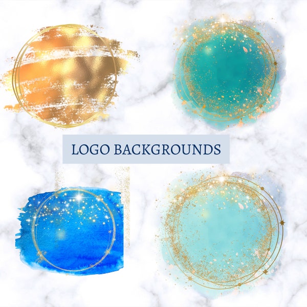 Four Different Logo Backgrounds Teal Blue Green Glitter and Gold for use in logos, flyers, projects ....