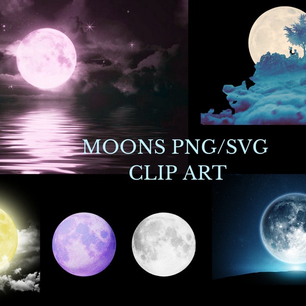 Colorful Moons PNGS/SVGS Clip Art Transparent Background/Sublimation Design/Moon Clip Art