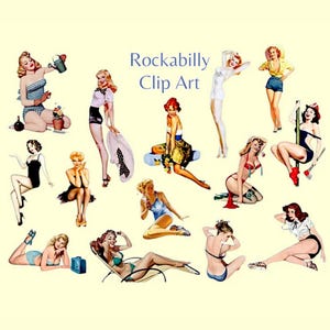 Rockabilly Pin Up Girl Clip Art, Retro Pin up Girls PNG, Calendar Girls SVG Files, 1950s Women Models Illustrations!