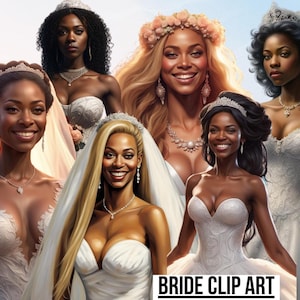 Imágenes prediseñadas de novias negras, mujeres negras PNG, boda afroamericana, logotipos y folletos de tiendas de novias, invitaciones de boda, uso comercial ¡OK!