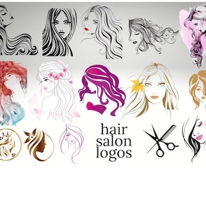 Clip Art de salão de beleza, logotipo e folhetos de suprimentos de beleza, cartões de visita de loja de perucas, arquivos PNG, uso comercial ok
