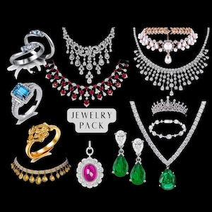 Clip Art de joyería, Conjunto de joyería PNG, Logotipo de tienda de joyería, Clip Art de aretes, Collar PNG, Fondo transparente.