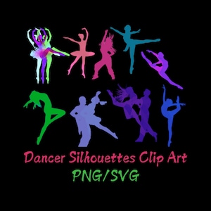 Dançarina Clip Art, Silhueta de dança colorida PNG SVG Arquivos, Fundo transparente, Uso comercial OK