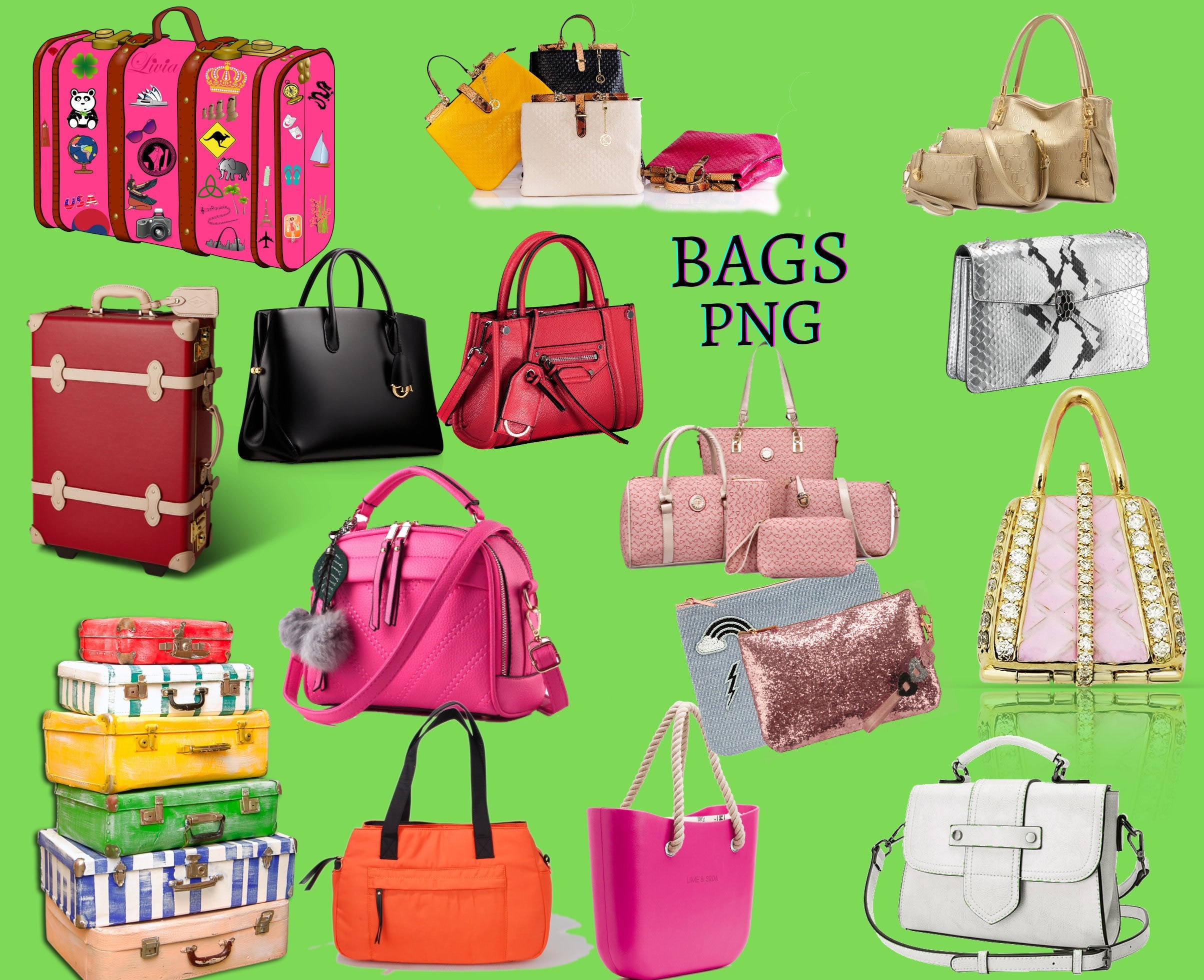 Purse/bag/luggage Clip Art PNG Pack/travel Bags Clip Art/ Etsy