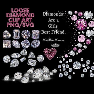 Clip Art de diamantes soltos, sobreposição decorativa, diamante SVG, arquivos PNG de coração, somente download digital/fundo transparente, uso comercial OK!