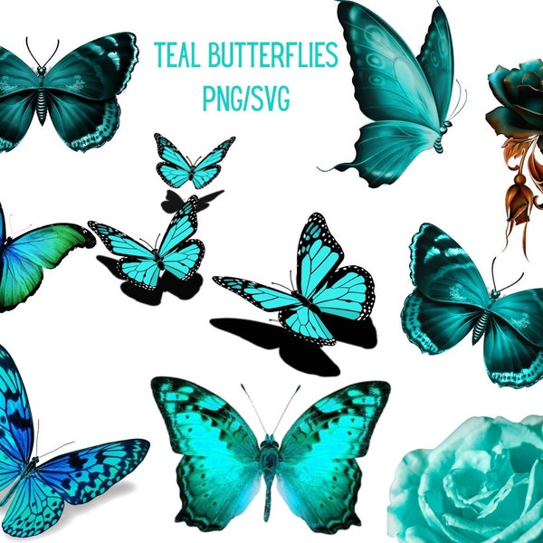 Teal Butterfly Pack PNG/SVG Beautiful Teal Butterflies PNGS Digital Download Only/Transparent Background Clip Art Sublimation Images