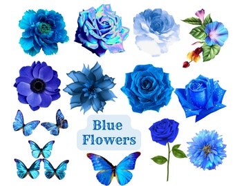 Flores azules png - Etsy España