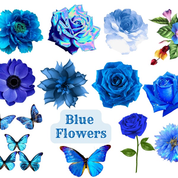 Blue Flowers Pack PNG/Beautiful Blue  Flower PNG Digital Download Only/Transparent Background Clip Art Sublimation Images