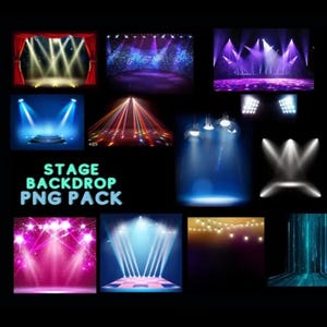 Luces de escenario, fondos, imágenes prediseñadas, descargas digitales/20 archivos BONUS GRATIS, incluidos PNG de fondos de escenario, marcos iluminados y fondos para fotos