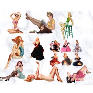 Retro Pin Up Girl, Clip Art, Calendar Girl PNG Files, 1950s Model, Vintage Illustrations, Rockabilly Clip Art, Transparent Background