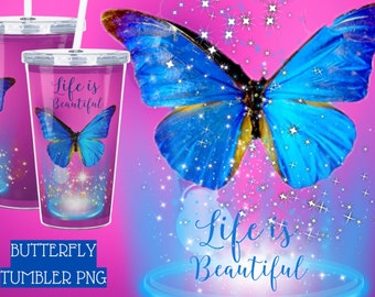 Beautiful Butterfly Tumbler Design PNG Digital Download Only/Transparent Background Clip Art Sublimation Images