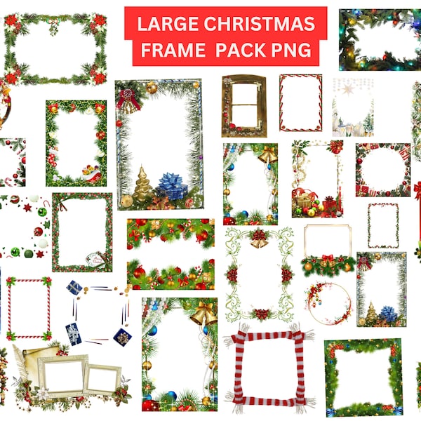 Christmas Frames HUGE Pack Transparent Background PNGS Digital Download/Christmas Frame Clip Art Sublimation - Digital Xmas Frames