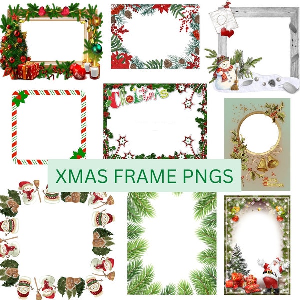 Christmas Frames Pack Transparent Background PNGS Digital Download/Christmas Frame Clip Art Sublimation -Frames for Digital Art Pictures