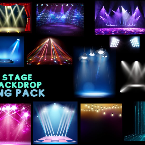 Stage Lighted Backdrops Clip Art PNG. Digital Download Only/ Stage Backdrops/Lighted  Frames and Backgrounds for Photos