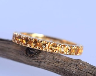Citrine gold plated 925 Silver Eternity Band Ring, Perfect Valentines gift for Her, wedding gift, engagement ring, Anniversary gift for wife