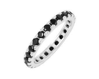 Black onyx 925 Sterling Silver Eternity Band Ring, thin dainty ring, stacking ring, engagement ring, minimalist ring, statement women ring