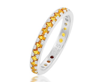 Citrine 925 Sterling Silver Eternity Band Ring, Perfect Valentines gift for Her, wedding gift, engagement ring, Anniversary gift for wife