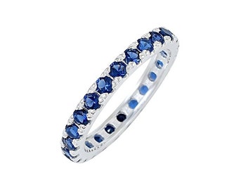 Blue sapphire Eternity band Ring with 925 Sterling Silver, engagement ring, anniversary ring, wedding ring, Valentine's gift, gift for her