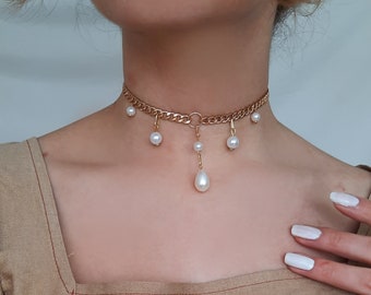 Gold Choker Necklace, Chokers, Pearl, Jewelry, Stainless