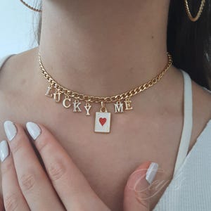 Gargantilha de ouro, colar de letras, colar com texto (Lucky me), gargantilhas, gargantilhas, banhado a ouro 14k, inoxidável