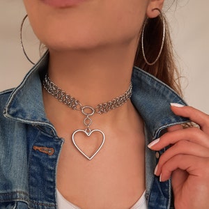 Silver Choker Necklace , Heart Necklace , Chokers , Choker Necklaces , Jewelry , Stainless Steel