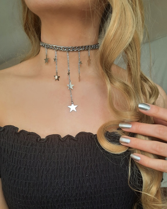 Silver Choker Necklace, Chokers Jewelry, Star Necklace - Etsy