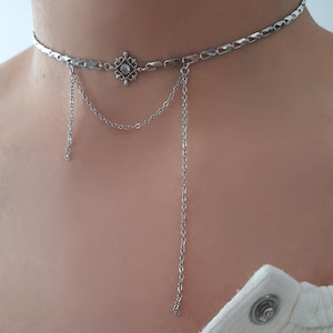 Collier ras-de-cou vintage en acier inoxydable argenté, collier ras-de-cou vintage, ras-de-cou, collier, collier ras-de-cou argenté, collier ras-de-cou, collier ras-de-cou