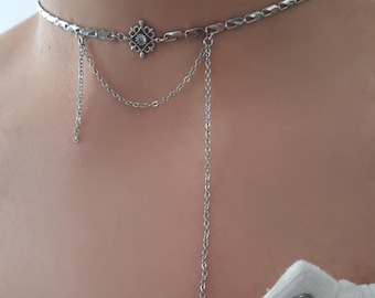 Collana girocollo vintage in acciaio inossidabile e argento, girocollo vintage, collana vintage in argento, collana girocollo antica, acciaio inossidabile