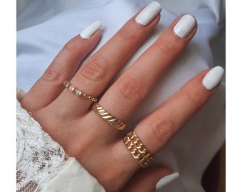 Gold Rings, Adjustable Rings, Stainless Rings, 3 Pieces Set