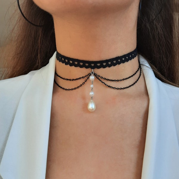 Black Choker Necklace, Chokers, Jewelry, Pearl