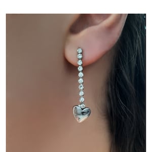 Rhinestone Heart Earrings, Crystal Earrings, Drop Earrings, Jewelry