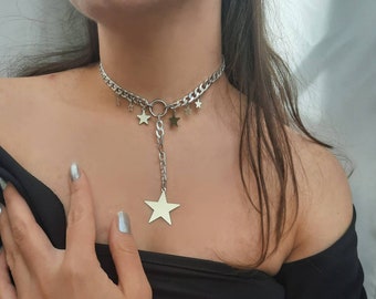 Silver Choker collar necklace , Star necklace , Chokers , Star choker Necklace, Chokers, Jewelry, Star collar necklace , collar , STEEL