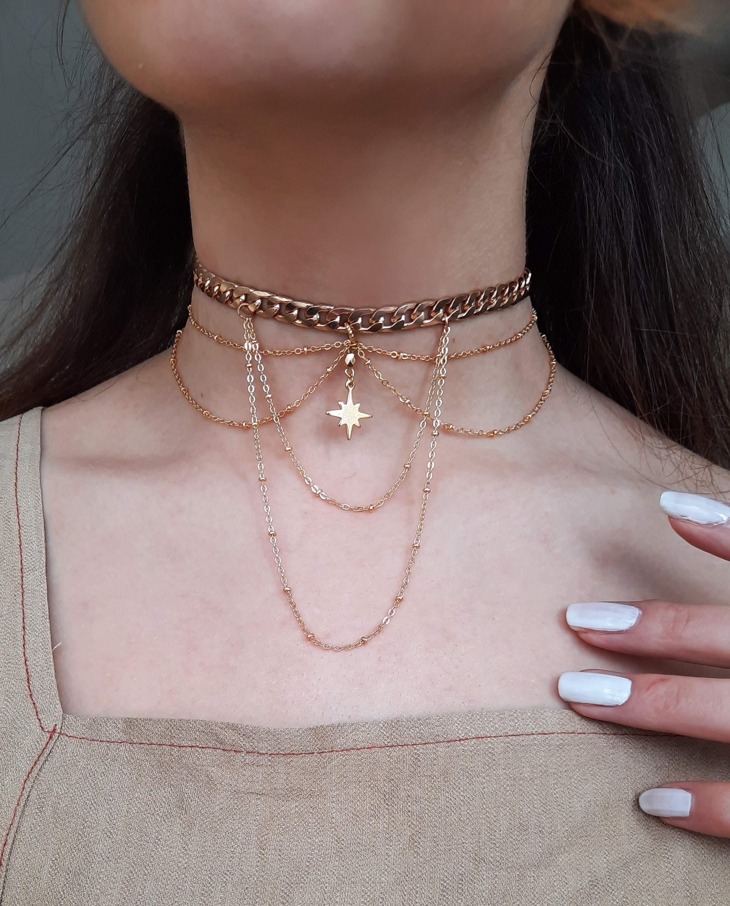 Gold Choker Necklace, Chokers, Jewelry, Chains 