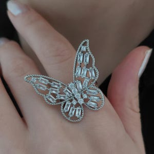 Stainless Butterfly Ring , Silver butterfly ring , Statement Rings , Silver butterfly ring , Silver rhinestoned butterfly ring , ADJUSTABLE