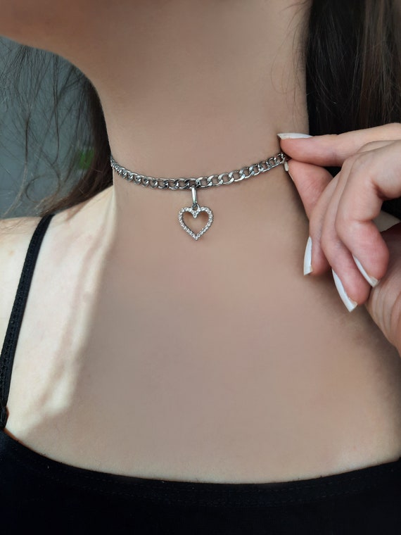 Silver Choker Heart Necklace Choker Necklace Chokers Silver