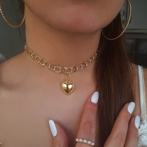 Silberne Choker-Perlenkette, Choker-Halskette, Chokers, gold heart