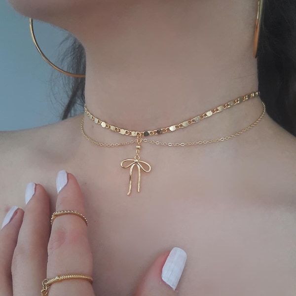 Coquette Bow Choker Necklace, 14k Gold Bow Necklace (gold plated), Coquette Choker, Bow Choker Necklaces, Stainless