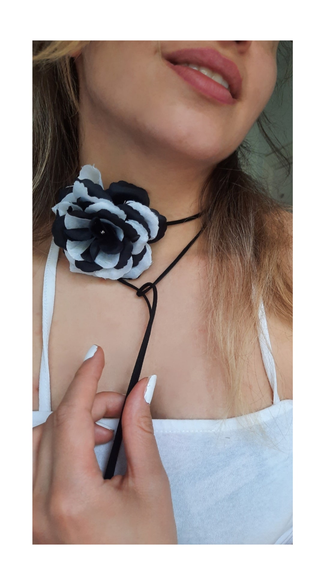 Rose Flower Choker Necklace , Chokers , Black and White ,jewelry - Etsy