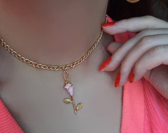 Gold Flower Choker Necklace , Rose Choker Necklace , Chokers , Choker Necklaces , Jewelry , Gold Choker Necklace , Pink Flower Necklace