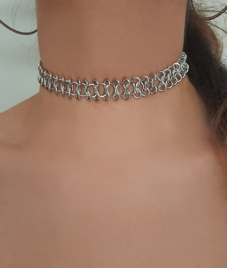 Silver Choker Necklace, Chokers, Jewelry, Silver Plated Stainless Steel image 2