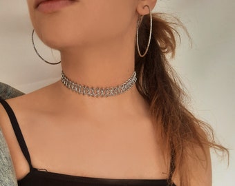 Silver Choker Necklace, Chokers, Jewelry, Silver Plated Stainless Steel